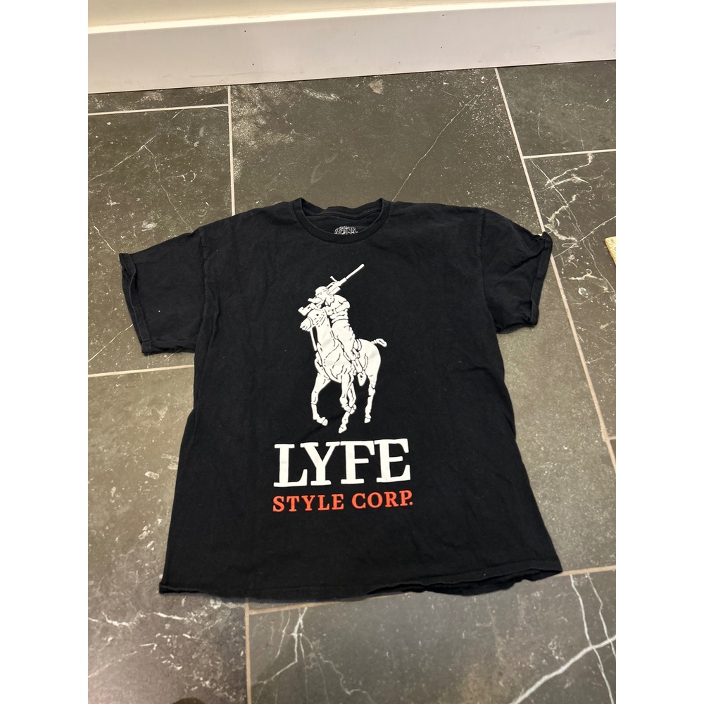 Lyfe Style Corp Mens Graphic T-Shirt Black XL Streetwear Short Sleeve Tee